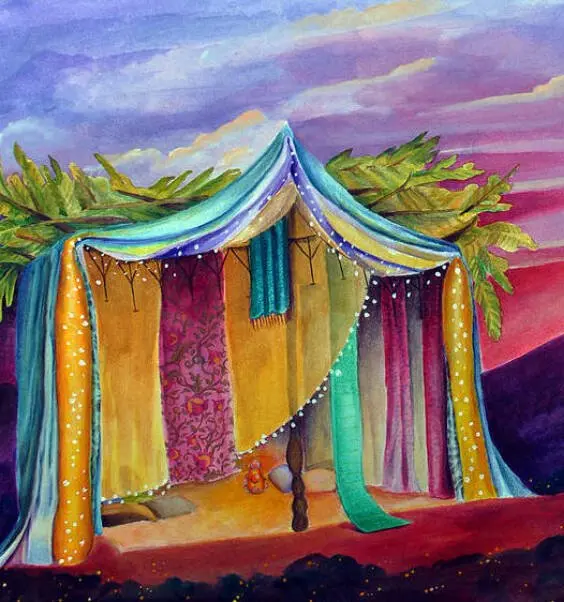 Colorful Sukkah with sunset
