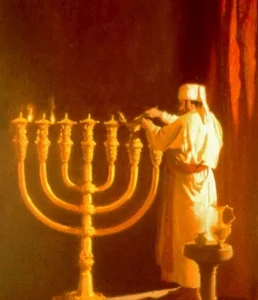 Cohen lighting the menorah painting