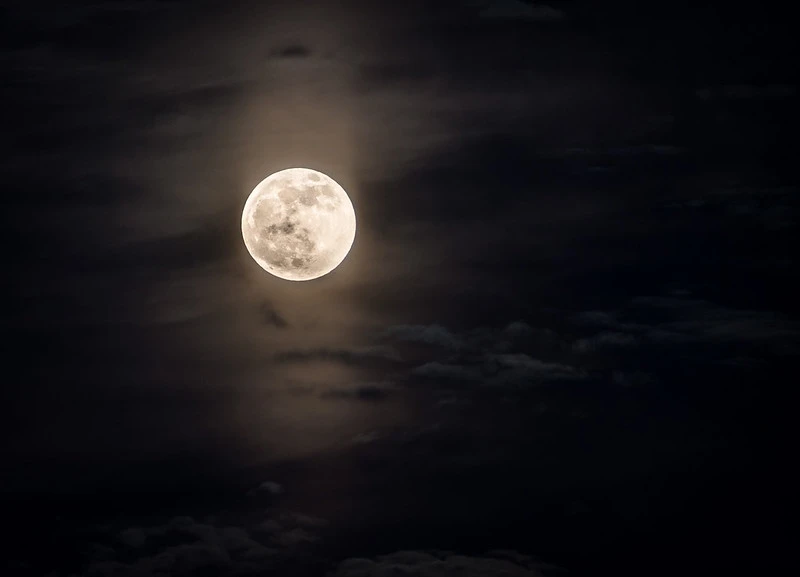 Full moon at night in a black sky