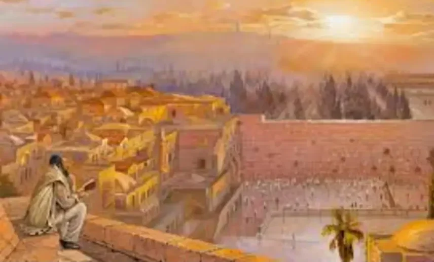 Sunset over the Kotel and old city painting