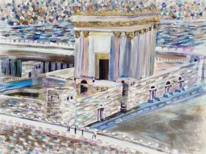 Painting of the Beit Hamikdash and courtyard in Jerusalem