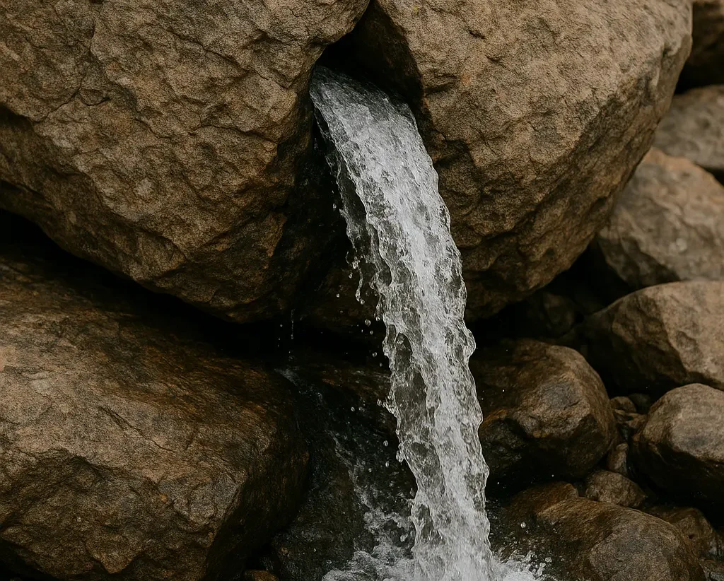 Rock spit with water rushing down