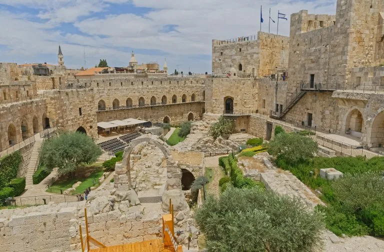 David Citadel in Jerusalem. Old Jerusalem stone buildings in the old city