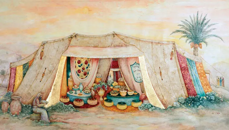 Avraham's tent in the desert all set up for guests
