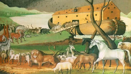 animals lining up to enter Noah's ark