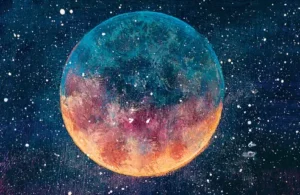 Coloful moon in a night sky full of stars