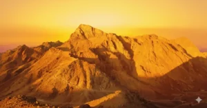 A mountain with the sun rising above it