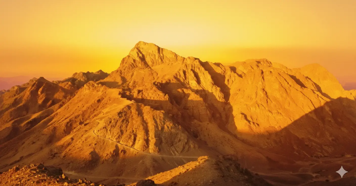 A mountain with the sun rising above it