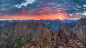 View of Mountains as the sun is rising with a colorful sky