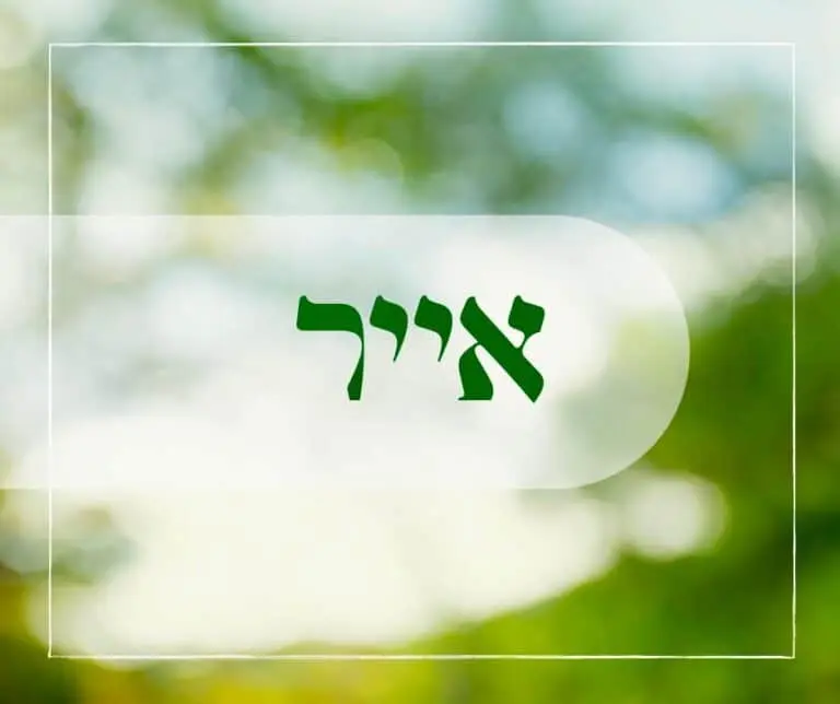 Iyar written in hebrew with a blurred green background