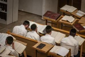 Men learning Torah in a Beit Midrash
