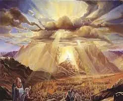 Har Sinai The Jews getting the Torah, Light shinning down from the sky