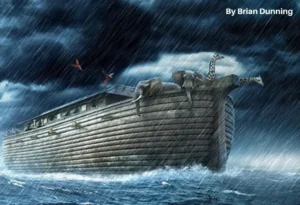 Noach's boat in the water while it is raining