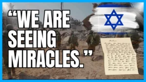 Text saying "we are seeing miracles" with a letter next to it and a flag of Israel