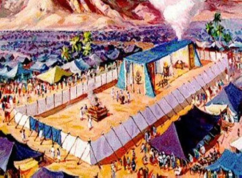 Painting of the Mishkan completely built and the Jews Tents surrounding it