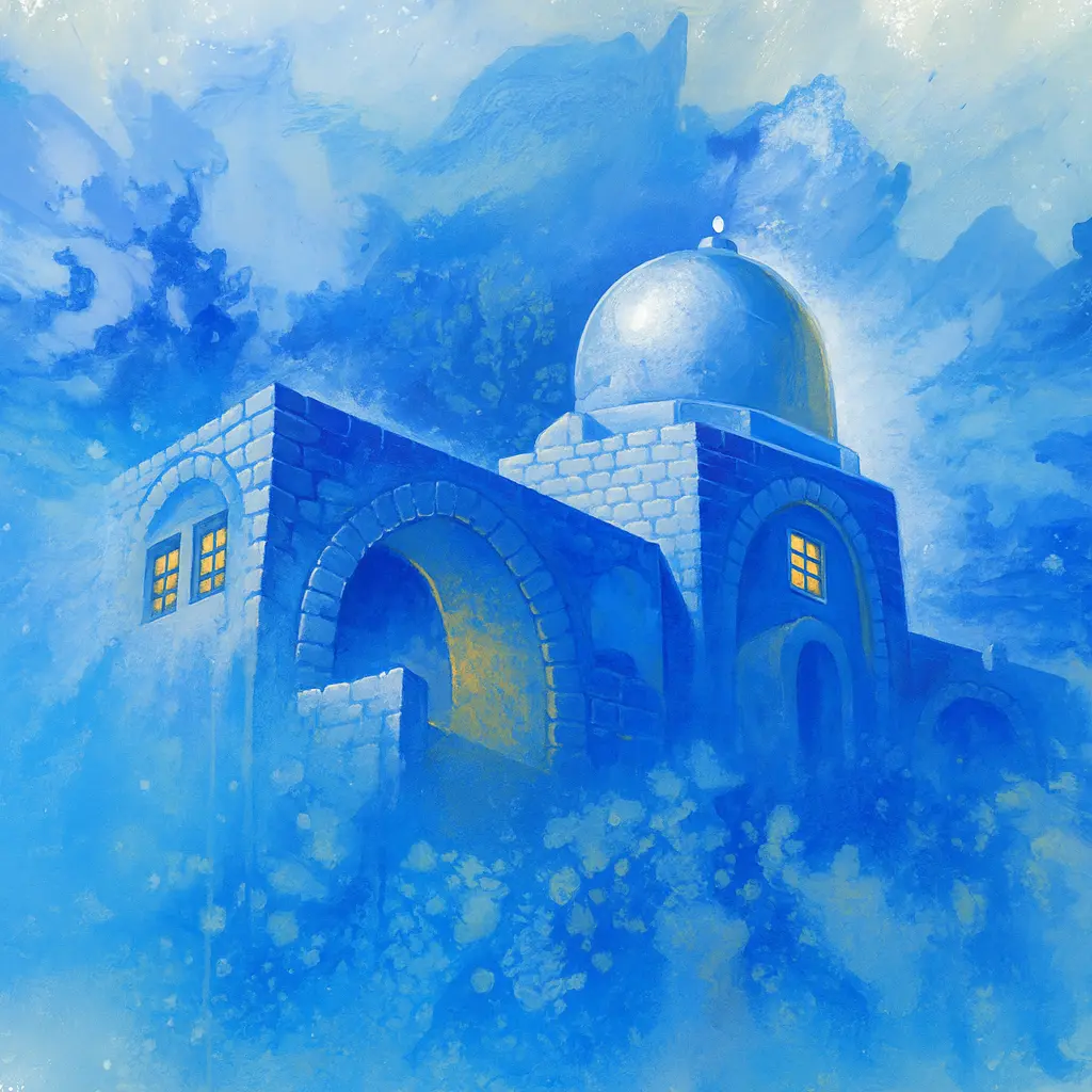 Abstract Art of Kever Rachel in blue with light shining through