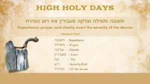 Passage from the Rosh Hashana Prayer: Repentance, prayer, and charity avert the severity of the decree.