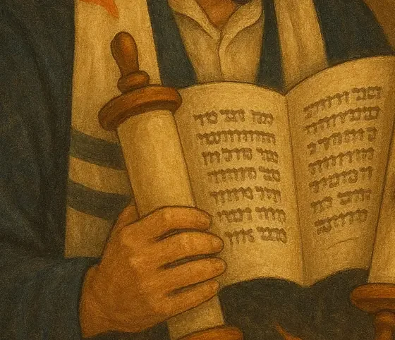 Man holding a Torah concentrating