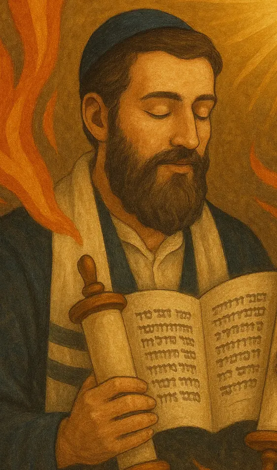 Man holding a Torah concentrating