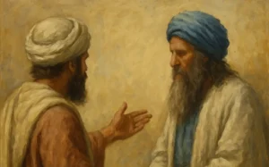 Korach and Moshe talking to each other