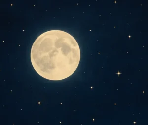 Moon in a night sky, surrounded by stars