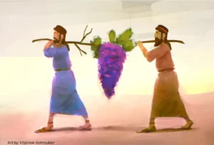 Two spies carring in giant grapes