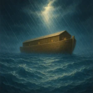 Storm coming down with Noach's ark in the storm